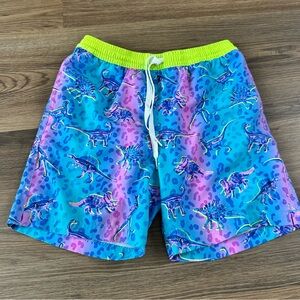 Chubbies Boys Swim Trunks Youth Medium 10/12 Dinosaur Print Neon Retro 5" Inseam
